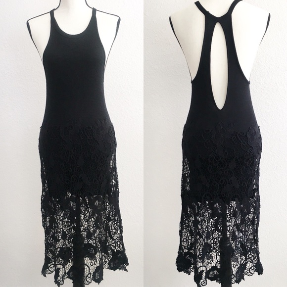 Free People Dresses & Skirts - Free People Crochet Bottom Black Dress